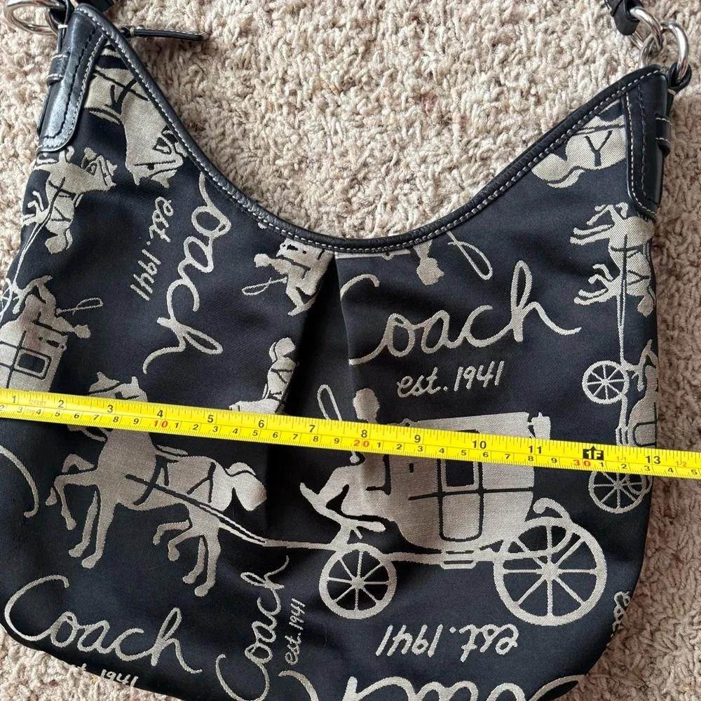 Vintage Coach Y2K Horse & Carriage Script Hobo Shoulder Bag Black Silver